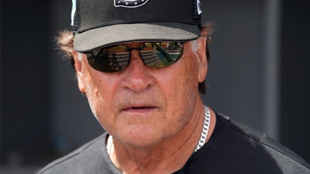Mar 19, 2022; Phoenix, Arizona, USA; Chicago White Sox manager Tony LaRussa looks on against the Cleveland Guardians during the first inning of a spring training game at Camelback Ranch-Glendale. Mandatory Credit: Joe Camporeale-USA TODAY Sports