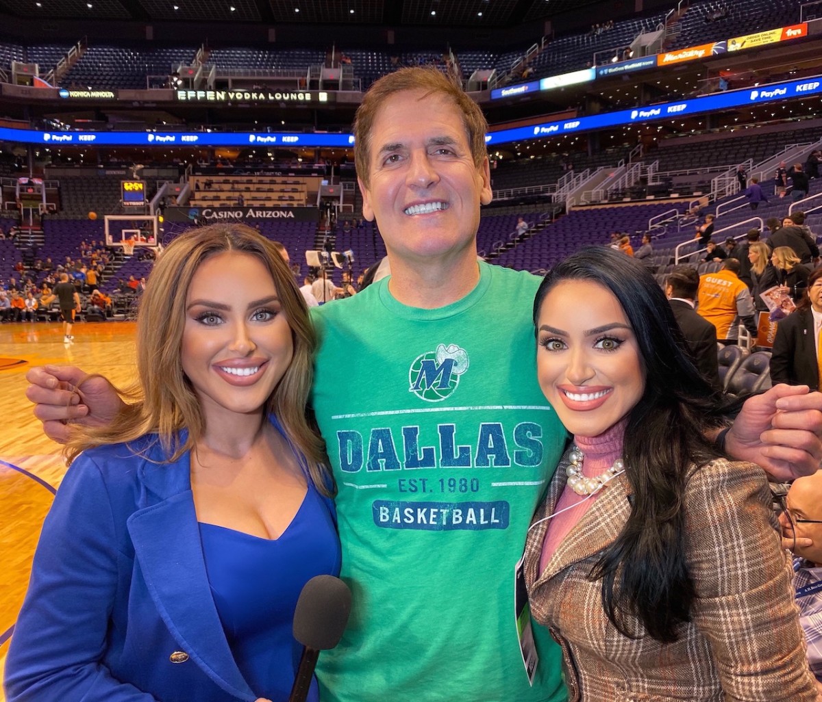 Mark Cuban along reporters Heather and Holly Yako